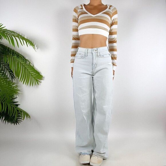 Women's Vintage SO Casual High Waisted Wide Leg Light Wash Dad Jeans / 1/25 - Picture 4 of 7